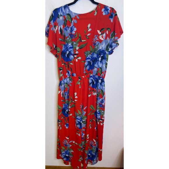 NEW SCOBE Floral Print Faux Wrap Maxi Dress Flutter  Short Sleeve Vneck Size 3X - Picture 3 of 4